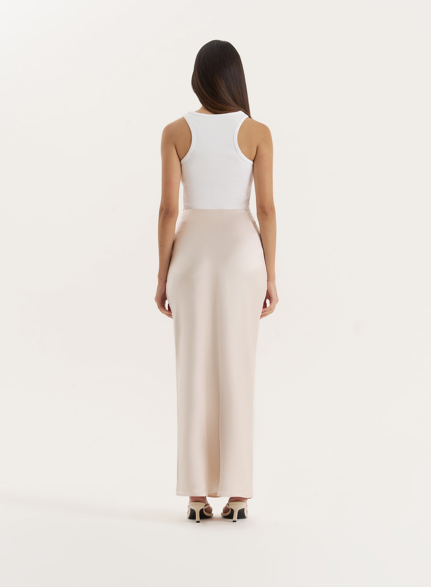 Cream Satin Maxi Skirt